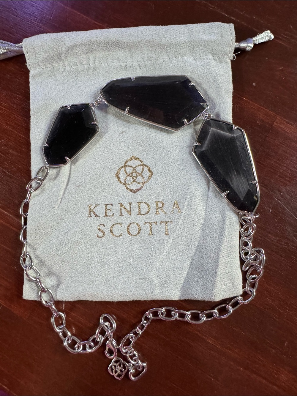 Kendra Scott Silver Chain Necklace with Black Faceted Stones